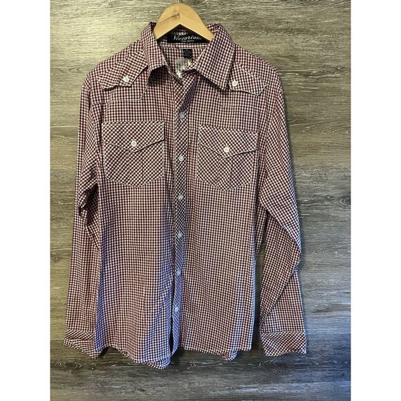 VICTORIOUS Urban Couture Sz L Men Shirt Long Sleeve Button Down Red Plaid Eagle - Picture 10 of 10